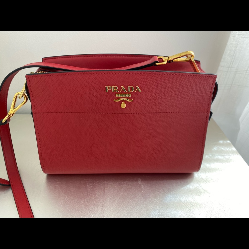 Authentic Red Saffiano Prada Crossbody